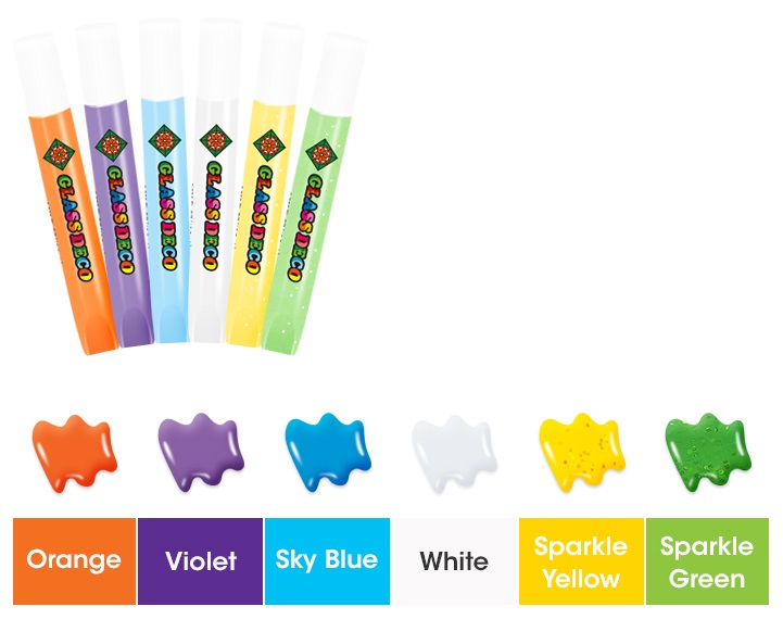 Barvy na sklo sada 6 barev 10,5 ml + 6 sklíček DINO