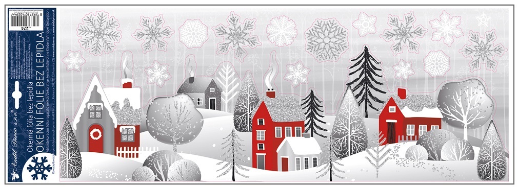 Okenní fólie domky a les s glitrem 21 x 59,5 cm