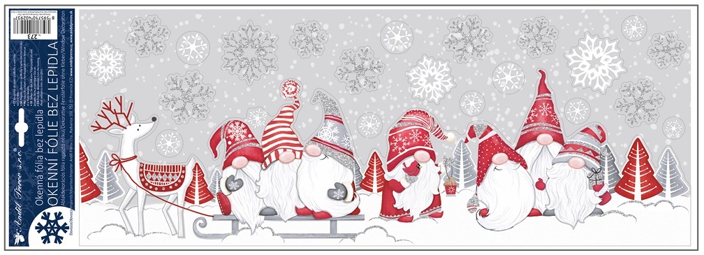 Okenní fólie skřítci a sněhuláci s glitrem 21 x 59,5 cm   273