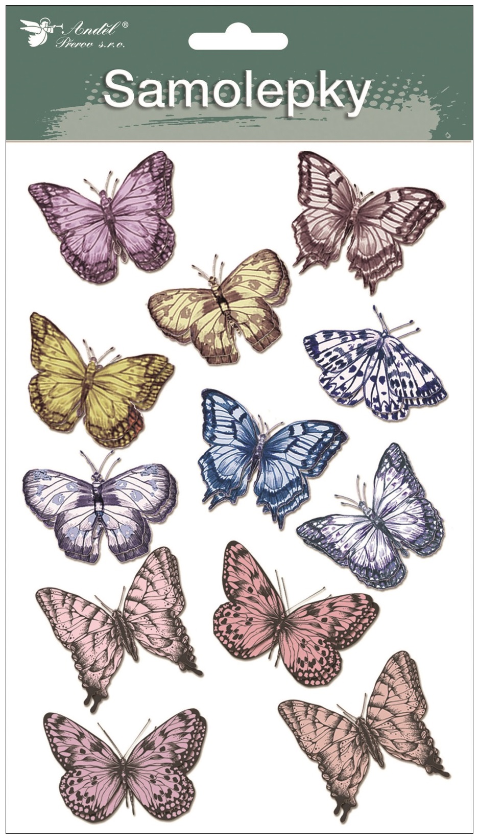 Samolepicí motýli dvouvrství s glitry 13x19 cm