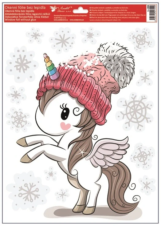 Okenní fólie zvířátka v zimě s glitry 30 x 42 cm