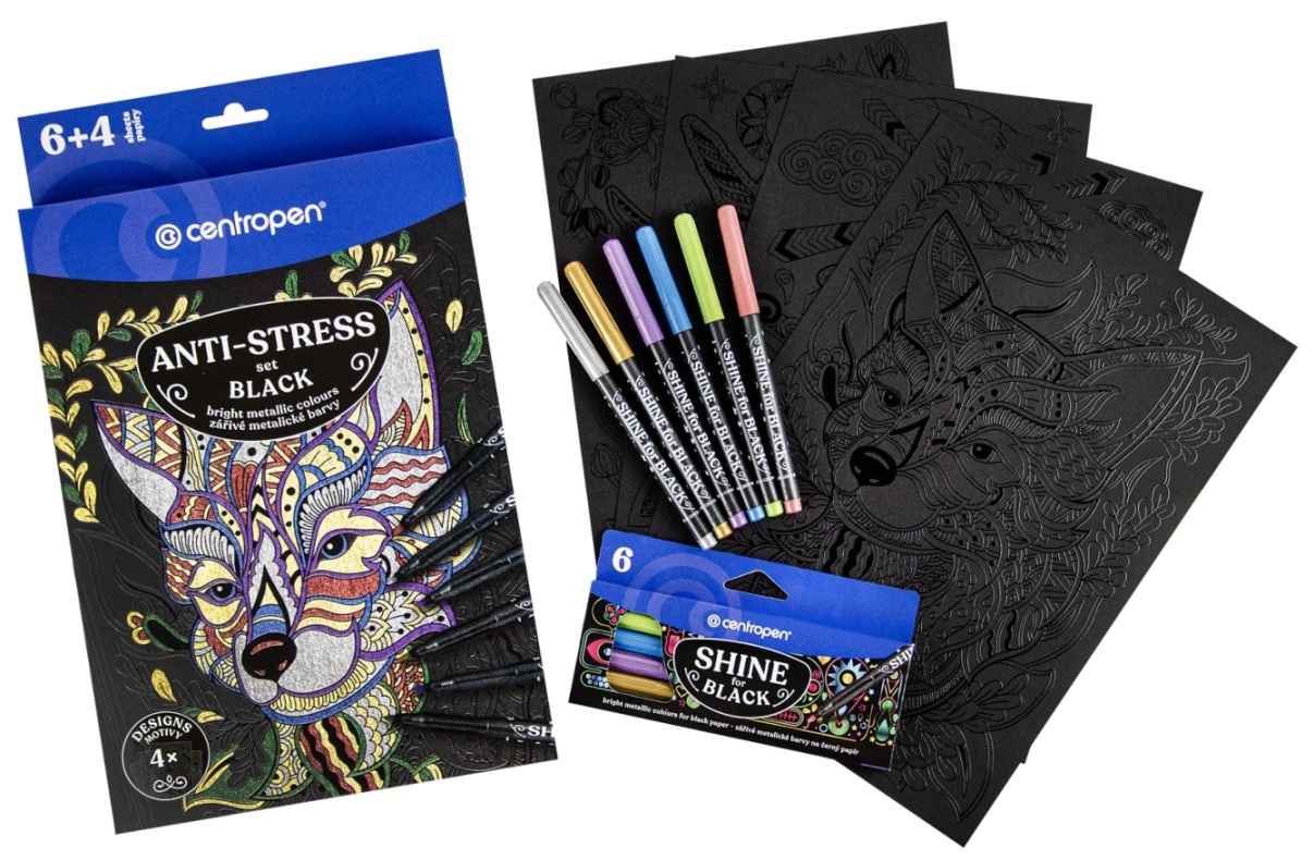 Antistresové omalovánky s 6 metalickými fixy, CENTROPEN
