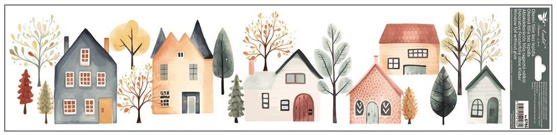 Okenní fólie barevné akvarelové domečky 60 x 22,5 cm