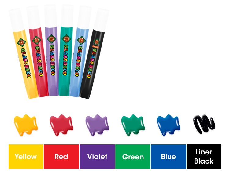 Barvy na sklo sada 6 barev 10,5 ml + fólie a šablony