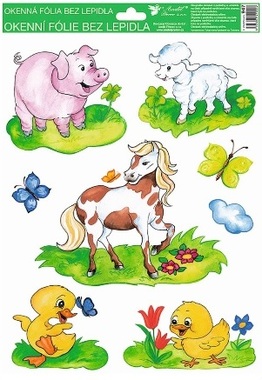 Okenní fólie ručně malovaná zvířátka 33,5x26cm
