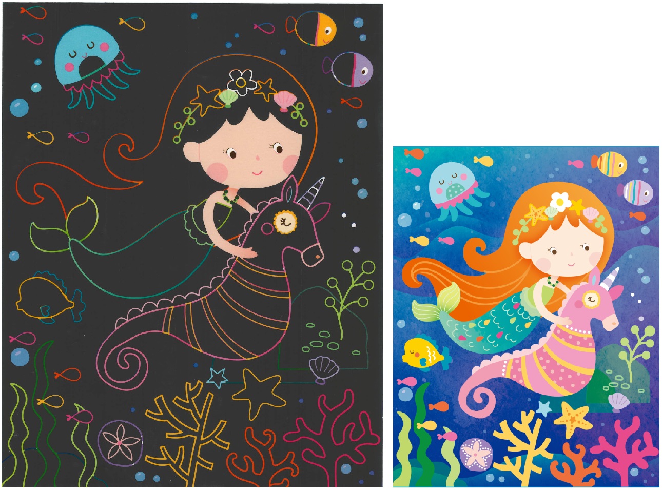 Vyškrabávací obrázky 2 archy 16,5 x 21 cm MOŘSKÁ PANNA