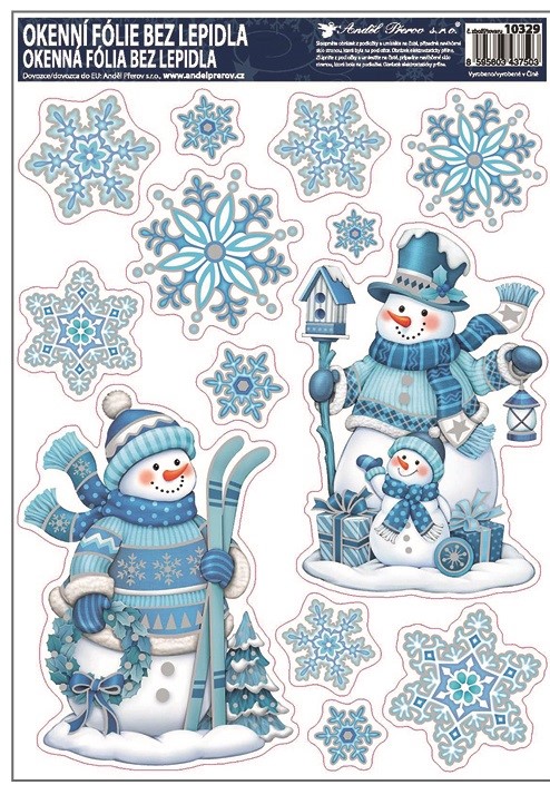 Okenní fólie s glitrem 42x30 cm, sněhuláci