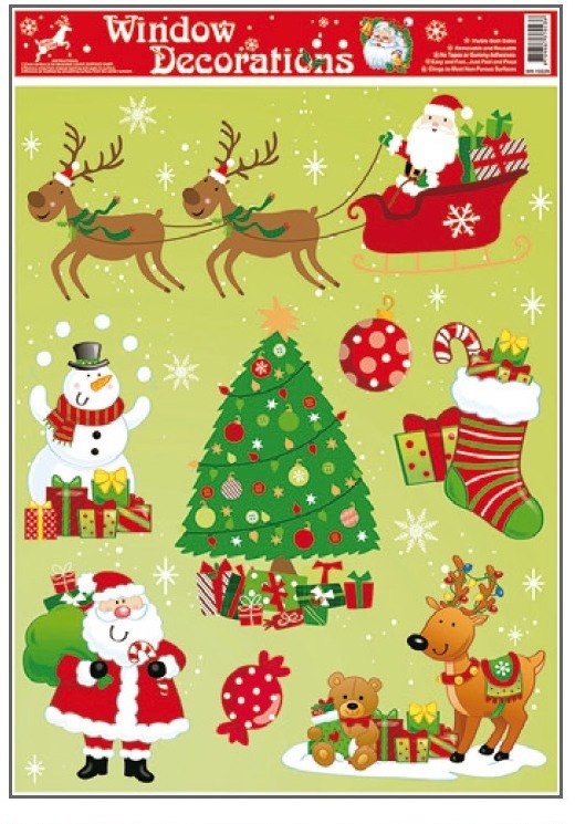 Okenní fólie vánoční, barevné archy s dětskými motivy 38x30cm