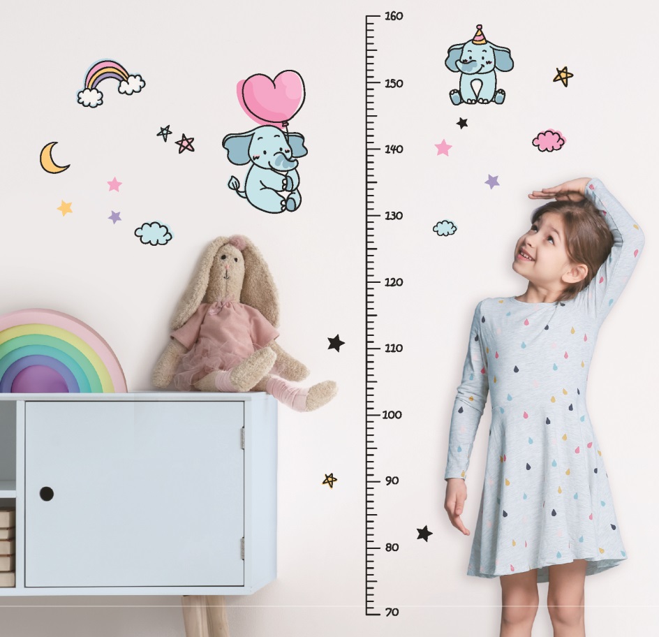 Samolepky na zeď dětský metr - sloni, do 160 cm