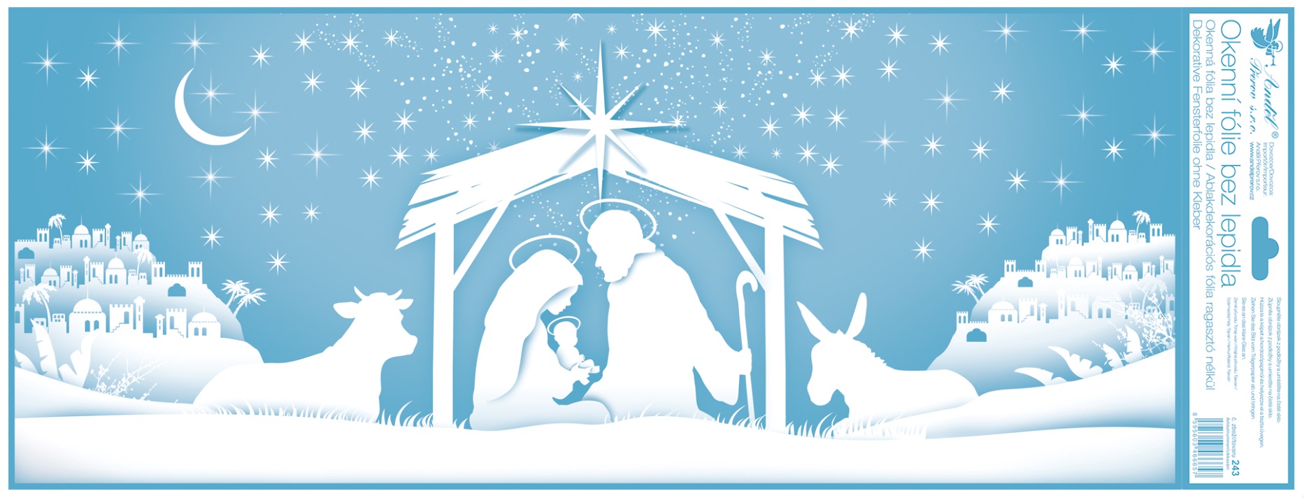 Okenní fólie pruh 60 x 22,5 cm, Betlém s glitry