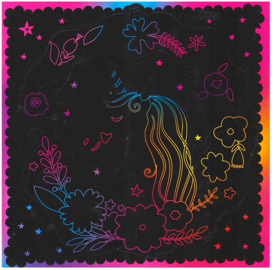 Sada škrabacích obrázků s doplňky 19 x 22 cm - jednorožci