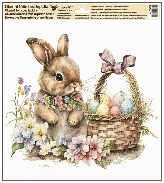 Okenní fólie velikonoční zajíček s glitry 30 x 33,5 cm