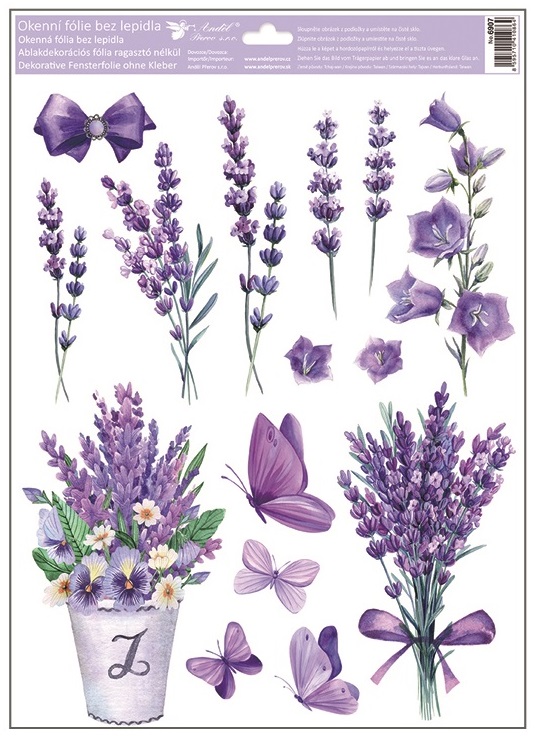 Okenní fólie levandule s glitry 30 x 42 cm