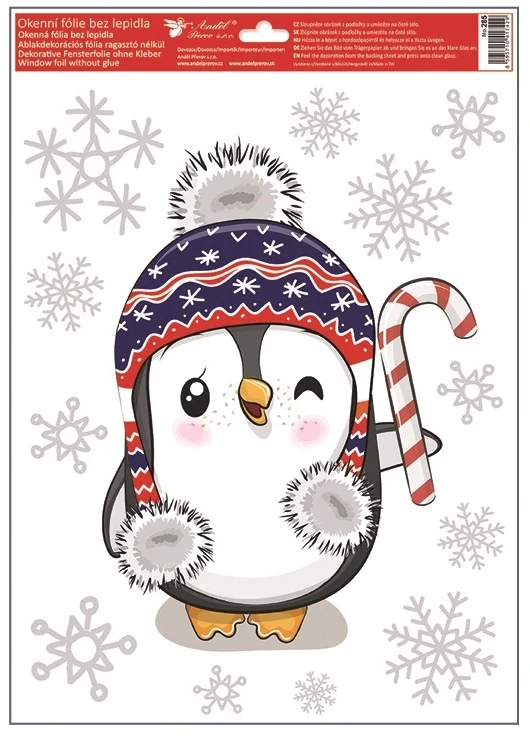 Okenní fólie zvířátka v zimě s glitry 30 x 42 cm