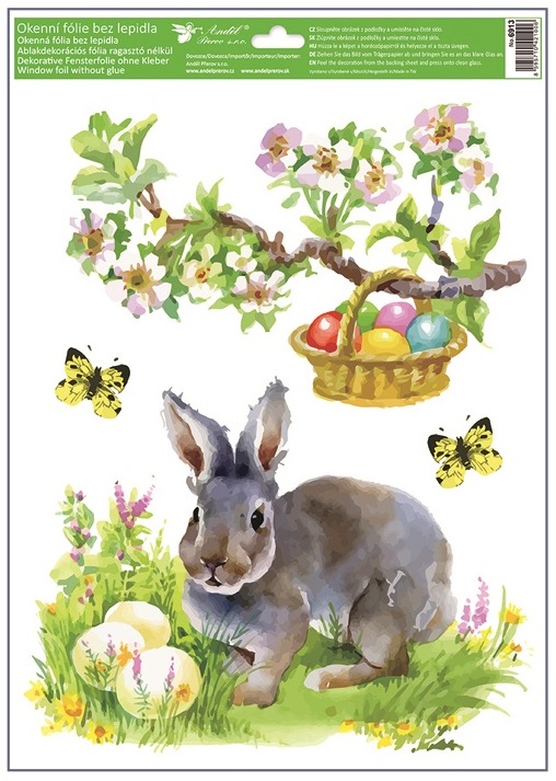 Okenní fólie malovaná velikonoční zvířátka 30 x 42 cm  6913