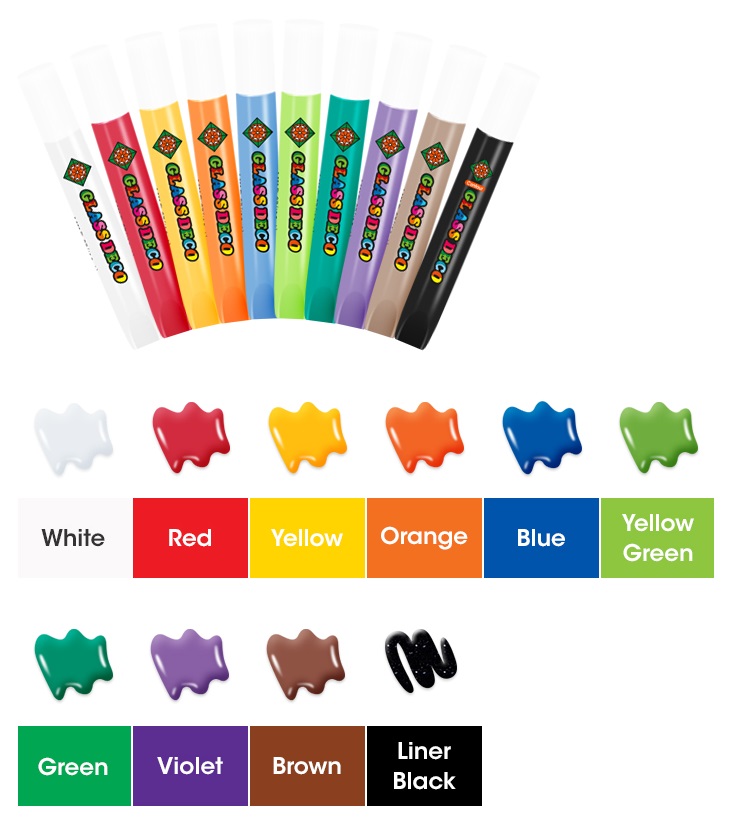 Barvy na sklo sada 10 barev 10,5 ml + fólie a šablony