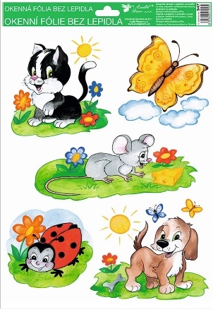 Okenní fólie ručně malovaná zvířátka 33,5x26cm