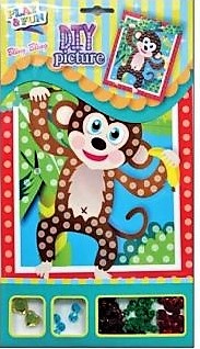 Mozaika se třpytivými flitry žába,opice 23x16cm