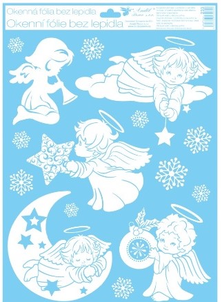 Okenní fólie s glitry 42x30 cm, andílci