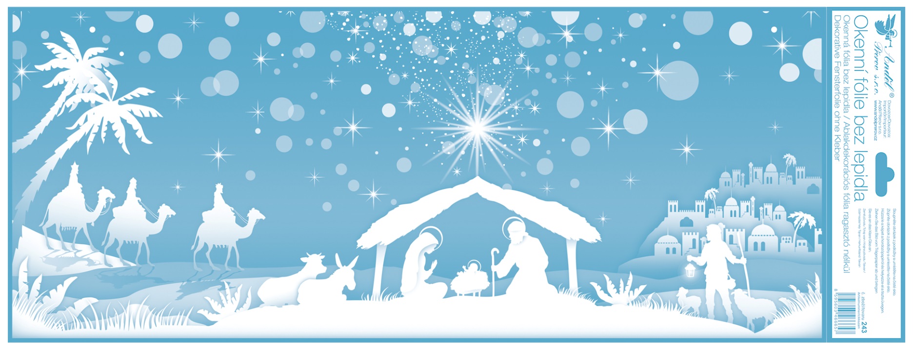 Okenní fólie pruh 60 x 22,5 cm, Betlém s glitry