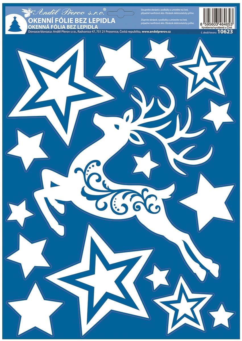 Okenní fólie bílá s glitry 29 x 41 cm komety a hvězdy