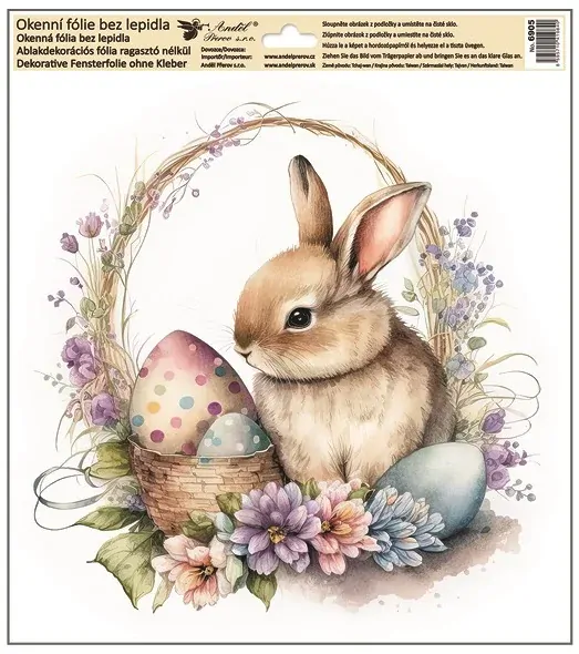 Okenní fólie velikonoční zajíček s glitry 30 x 33,5 cm