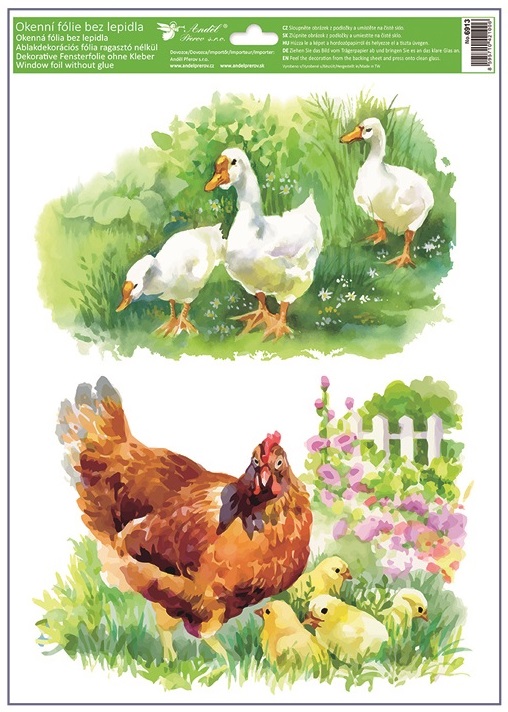 Okenní fólie malovaná velikonoční zvířátka 30 x 42 cm  6913