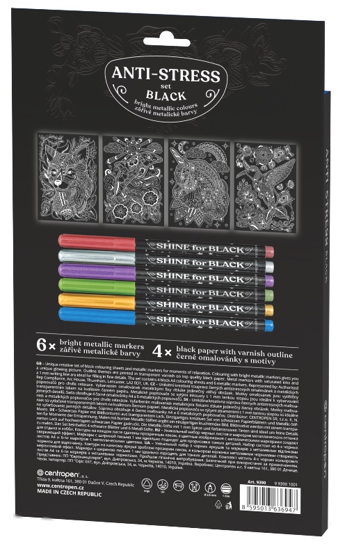 Antistresové omalovánky s 6 metalickými fixy, CENTROPEN