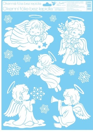 Okenní fólie s glitry 42x30 cm, andílci
