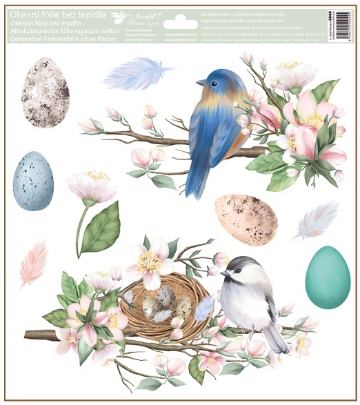 Okenní fólie ptáčci s glitry 30 x 33,5 cm