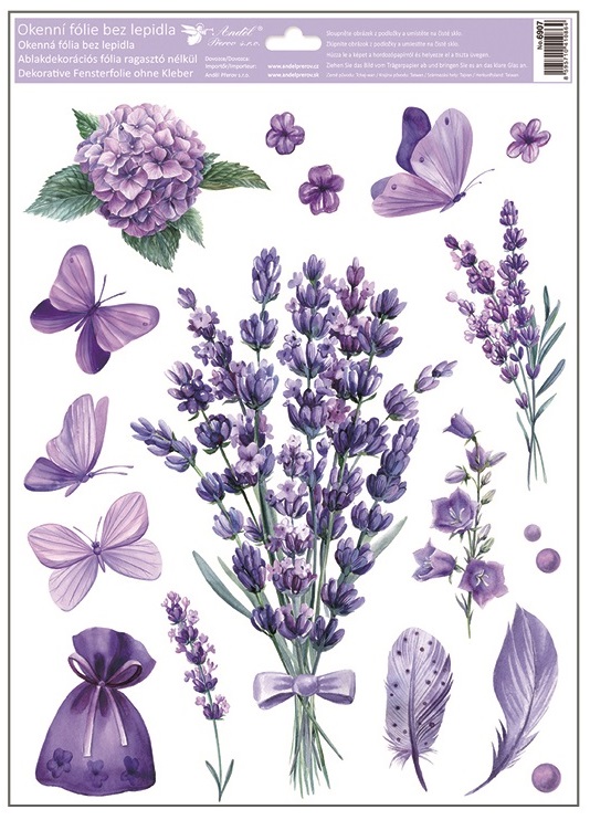 Okenní fólie levandule s glitry 30 x 42 cm