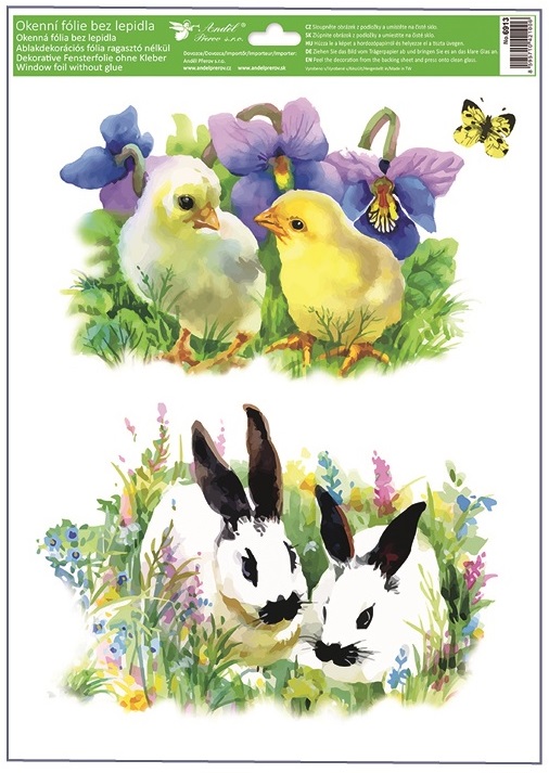 Okenní fólie malovaná velikonoční zvířátka 30 x 42 cm  6913