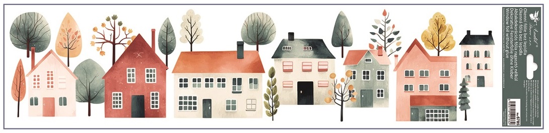 Okenní fólie barevné akvarelové domečky 60 x 22,5 cm