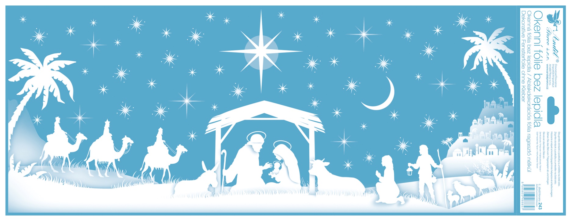 Okenní fólie pruh 60 x 22,5 cm, Betlém s glitry