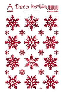 Samolepky ČERVENÉ velké dekorační vločky 12 x 18 cm