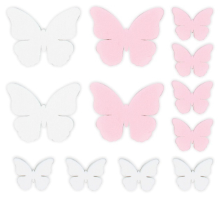 Motýli bílořůžoví velikost 2,5 - 4,5 cm, 12 ks v sáčku 4293
