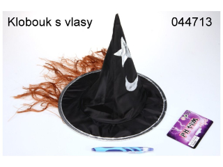čarodějnický klobouk s vlasy
