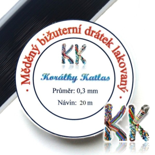 Měděný bižuterní drátek lakovaný 0,3mm černý