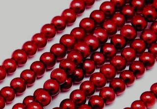 Skleněné voskované perly 4-4,5mm (cca 104 ks) na šňůrce červené