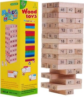 Dřevěná hra Jenga 48 dílků barevná