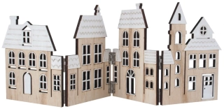 Domky skládací leporelo dřevěné na postavení 40 x 13,5 cm, bílé střechy s glitrem 4989