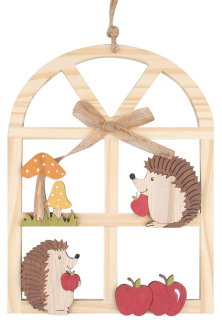 Dřevěná dekorace podzimní okno 23,5 cm 5149