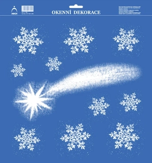 Vánoční adhézní nálepky 33x35cm - Betlémská hvězda s vločkami