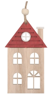 Dřevěný domek na zavěšení s červenou střechou 10,5 cm   31004
