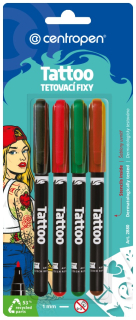 Popisovač na kůži smývatelný, 4 barvy + šablony, CENTROPEN