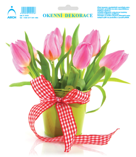 Velikonoční adhezní nálepky 20x23 cm / Tulipány s mašlí