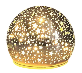 Svítící skleněná koule s hvězdičkami – champagne, o 8 x10 cm, teplá bílá, 10 LED, časovač 11701