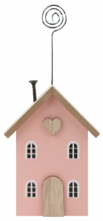 Domek s držákem dřevěný růžový 8 x 17 x 3 cm na postavení 7154