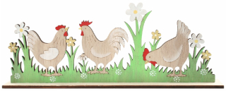 Dekorace Slepice na louce dřevěná 29,5 x 11 x 3 cm na postavení