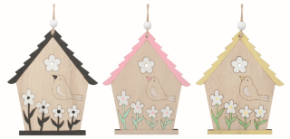 Domek s ptákem dřevěný 10 x 11,5 x 0,5 cm na zavěšení   7383